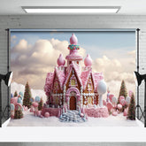 Aperturee - Snow Pink Candyland Castle Cloud Cake Smash Backdrop